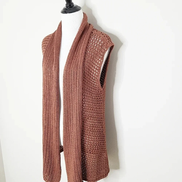 Classiques Entier Brown Crochet Knit Sleeveless Boho Cardigan S - Picture 2 of 6